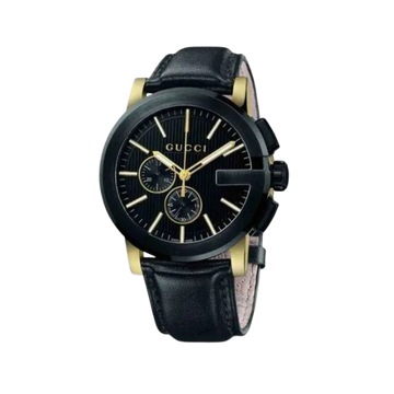 GUCCI G-Chrono 44mm Black Gold Leather Analog Men's Watch YA101203