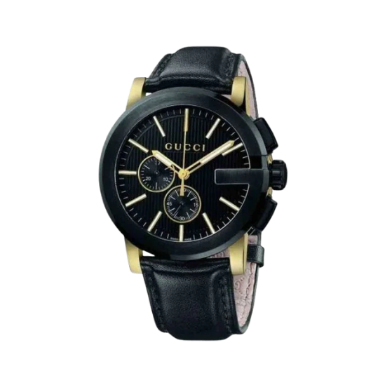 GUCCI G-Chrono 44mm Black Gold Leather Analog Men's Watch YA101203