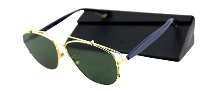 RARE New Christian DIOR TECHNOLOGIC Gold Blue Green Lens Pilot Sunglasses 1UU O7