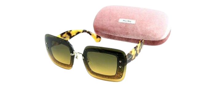 RARE Genuine MIU MIU Brown Havana Glitter Reverse Lens Sunglasses MU 01R PC8-0A3