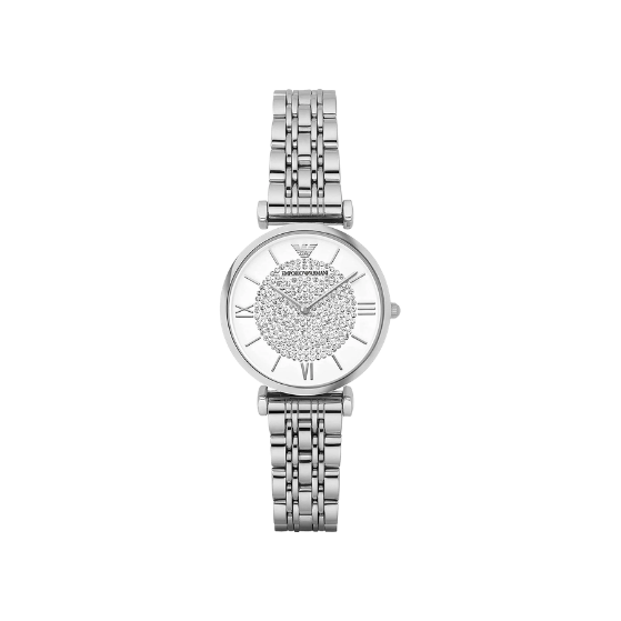 EMPORIO ARMANI Gianni T Bar Crystals Silver 32mm Womens Watch AR1925