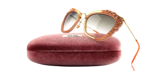 NEW Authentic MIU MIU Pink Suede Gold CatEye Sunglasses MU 04QS SMU 04Q TV1-4K0