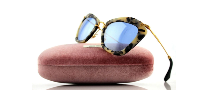 RARE Authentic MIU MIU Sand Havana Blue Silver Mirror Sunglasses SMU 10N HAO-4N0