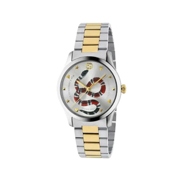 GUCCI G-Timeless 38mm Snake Motif Gold Silver Unisex Watch YA1264075