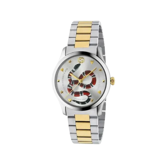 GUCCI G-Timeless 38mm Snake Motif Gold Silver Unisex Watch YA1264075