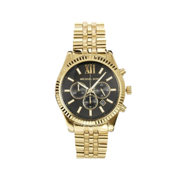 NEW Authentic Michael Kors Lexington Gold-Tone Black Dial Men's Watch MK8286