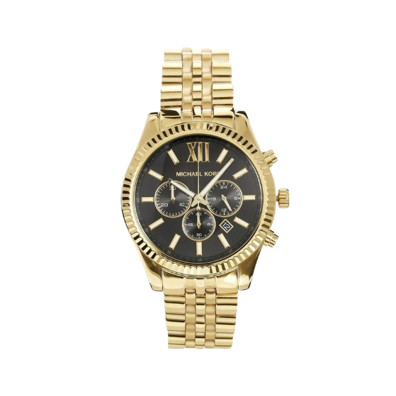 NEW Authentic Michael Kors Lexington Gold-Tone Black Dial Men's Watch MK8286