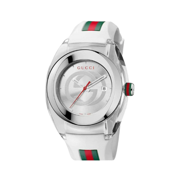 GUCCI Sync XXL 46mm White Rubber Strap Quartz Designer Unisex Watch YA137102