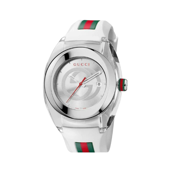 GUCCI Sync XXL 46mm White Rubber Strap Quartz Designer Unisex Watch YA137102