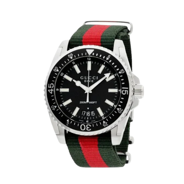 GUCCI Dive 45mm Black Dial Red Green Nylon Strap Mens Watch YA136206