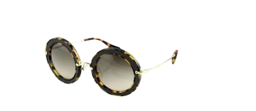 NEW Genuine MIU MIU Brown Suede Havana Gold Round Sunglasses MU 08RS VIF-3D0 08R