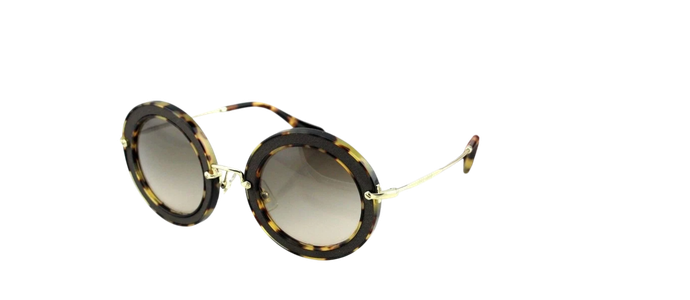 NEW Genuine MIU MIU Brown Suede Havana Gold Round Sunglasses MU 08RS VIF-3D0 08R