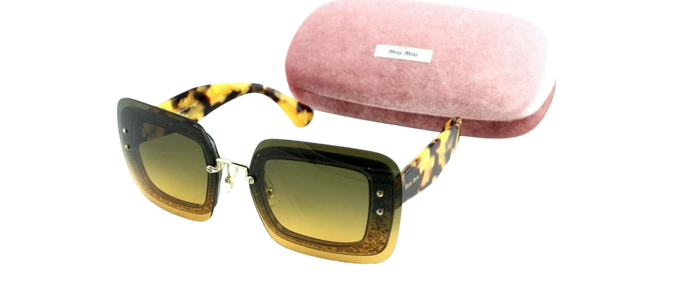 RARE Genuine MIU MIU Brown Havana Glitter Reverse Lens Sunglasses MU 01R PC8-0A3