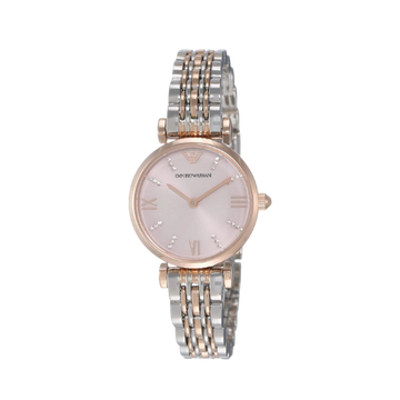 EMPORIO ARMANI Rose Gold Pink Dial 28mm Two Tone Women Watch AR11223