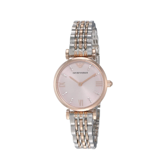 EMPORIO ARMANI Rose Gold Pink Dial 28mm Two Tone Women Watch AR11223