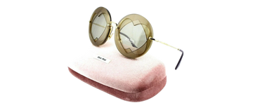 RARE NEW Genuine MIU MIU Brown Beige Heart Round Sunglasses SMU 01S VA2-5J2 01SS