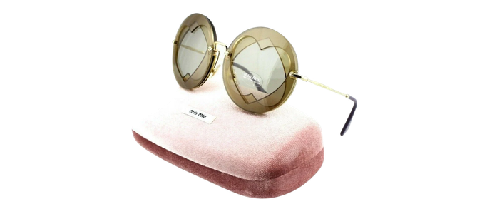 RARE NEW Genuine MIU MIU Brown Beige Heart Round Sunglasses SMU 01S VA2-5J2 01SS