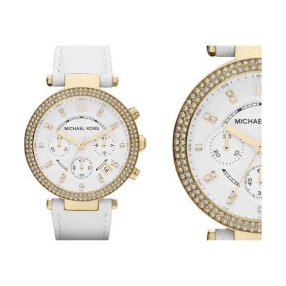 Michael Kors Parker Swarovski White Leather Ladies Watch MK2290