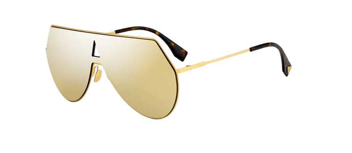 RARE Genuine FENDI EYELINE Gold Mirror Aviator Shield Sunglasses FF 0193/S 001K1