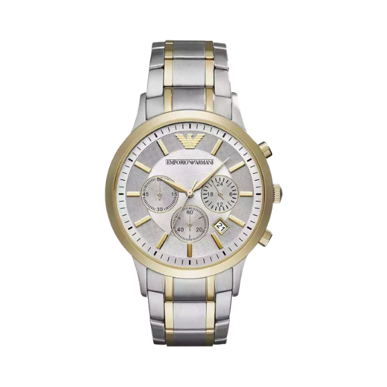 EMPORIO ARMANI Renato Chronograph 43mm Gold Silver Men Watch AR11076
