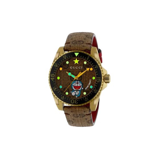 GUCCI Dive Doraemon Ltd Edtn 40mm Gold Mens Designer Watch YA136335