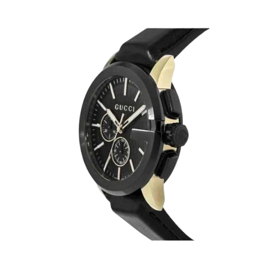 GUCCI G-Chrono 44mm Black Gold Leather Analog Men's Watch YA101203