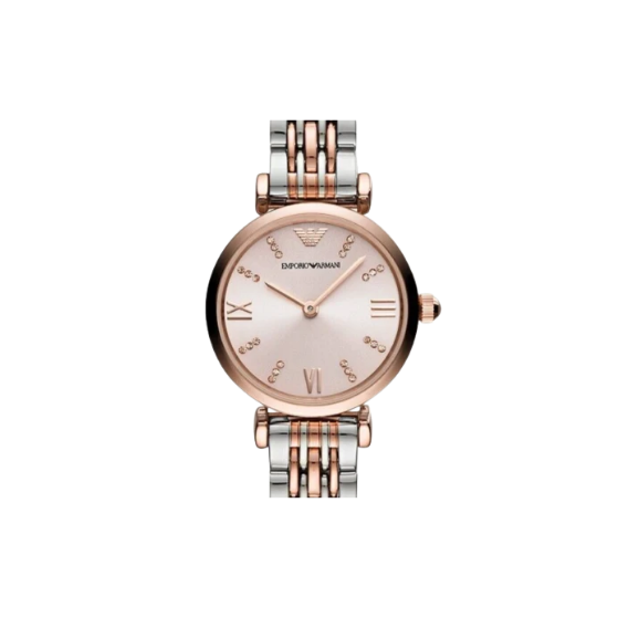EMPORIO ARMANI Rose Gold Pink Dial 28mm Two Tone Women Watch AR11223