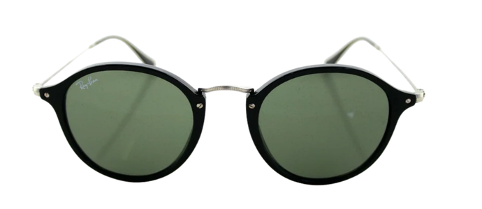NEW Genuine RAY-BAN ROUND FLECK Black Silver Green Classic Sunglasses RB2447 901