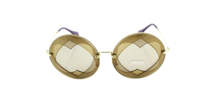 RARE NEW Genuine MIU MIU Brown Beige Heart Round Sunglasses SMU 01S VA2-5J2 01SS