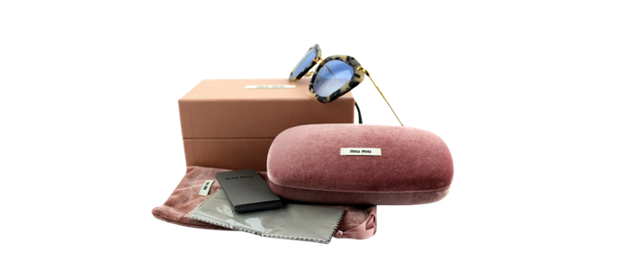 RARE Authentic MIU MIU Sand Havana Blue Silver Mirror Sunglasses SMU 10N HAO-4N0