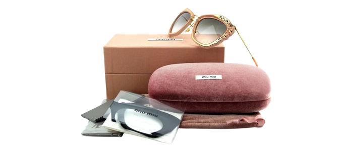 NEW Authentic MIU MIU Pink Suede Gold CatEye Sunglasses MU 04QS SMU 04Q TV1-4K0