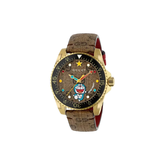 GUCCI Dive Doraemon Ltd Edtn 40mm Gold Mens Designer Watch YA136335
