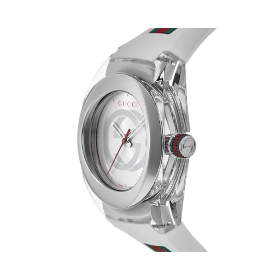 GUCCI Sync XXL 46mm White Rubber Strap Quartz Designer Unisex Watch YA137102