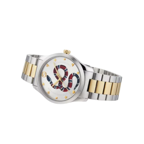 GUCCI G-Timeless 38mm Snake Motif Gold Silver Unisex Watch YA1264075