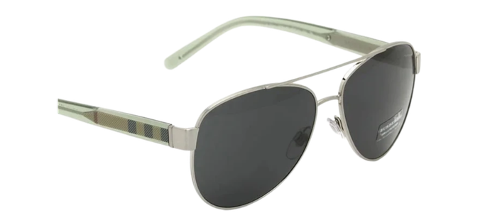 BURBERRY Silver Grey Aviator Metal Designer Sunglasses BE3084 116687 57