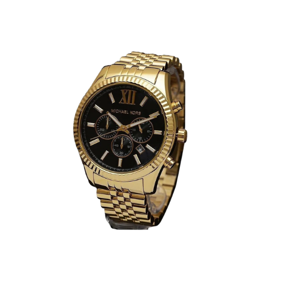 NEW Authentic Michael Kors Lexington Gold-Tone Black Dial Men's Watch MK8286