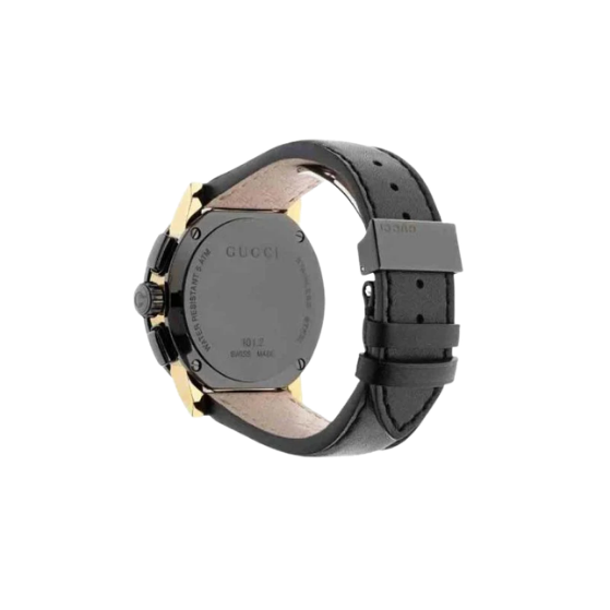GUCCI G-Chrono 44mm Black Gold Leather Analog Men's Watch YA101203