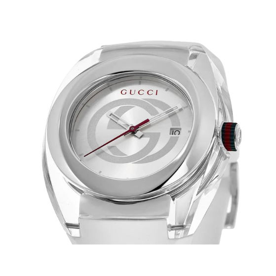 GUCCI Sync XXL 46mm White Rubber Strap Quartz Designer Unisex Watch YA137102