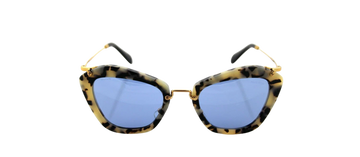 RARE Authentic MIU MIU Sand Havana Blue Silver Mirror Sunglasses SMU 10N HAO-4N0