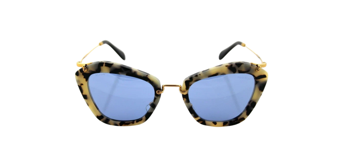 RARE Authentic MIU MIU Sand Havana Blue Silver Mirror Sunglasses SMU 10N HAO-4N0