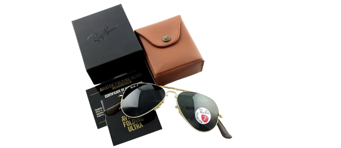 POLARIZED RAY-BAN Folding Aviator 22KT GOLD P3 Plus Sunglasses RB 3479KQ 001/N5