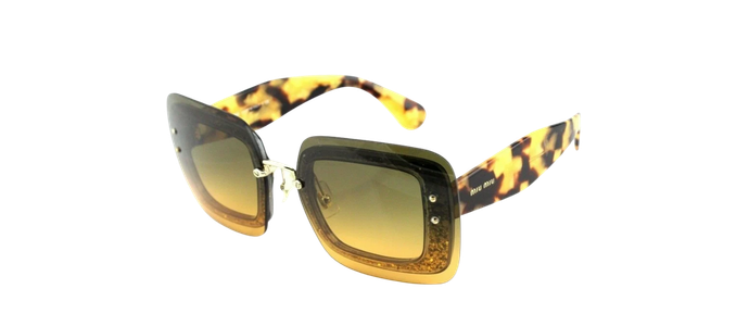 RARE Genuine MIU MIU Brown Havana Glitter Reverse Lens Sunglasses MU 01R PC8-0A3