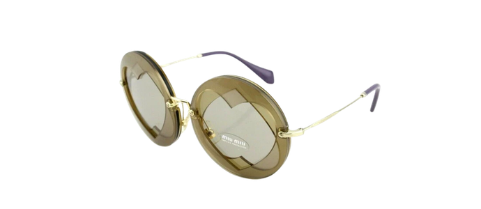 RARE NEW Genuine MIU MIU Brown Beige Heart Round Sunglasses SMU 01S VA2-5J2 01SS