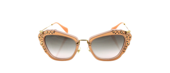 NEW Authentic MIU MIU Pink Suede Gold CatEye Sunglasses MU 04QS SMU 04Q TV1-4K0
