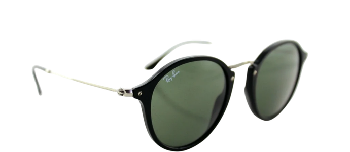 NEW Genuine RAY-BAN ROUND FLECK Black Silver Green Classic Sunglasses RB2447 901