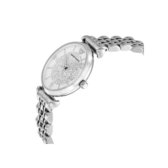 EMPORIO ARMANI Gianni T Bar Crystals Silver 32mm Womens Watch AR1925