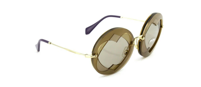RARE NEW Genuine MIU MIU Brown Beige Heart Round Sunglasses SMU 01S VA2-5J2 01SS