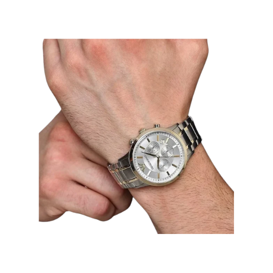 EMPORIO ARMANI Renato Chronograph 43mm Gold Silver Men Watch AR11076