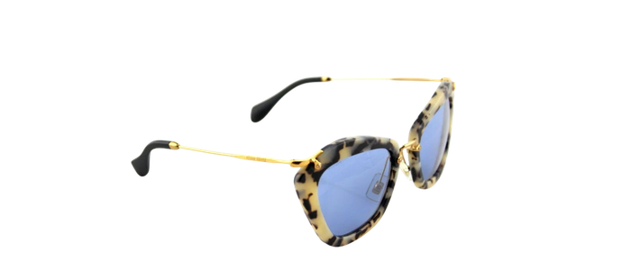 RARE Authentic MIU MIU Sand Havana Blue Silver Mirror Sunglasses SMU 10N HAO-4N0