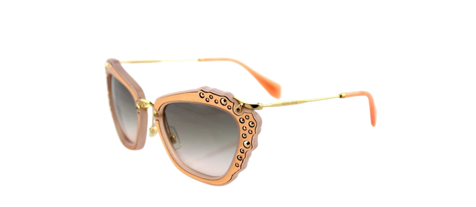 NEW Authentic MIU MIU Pink Suede Gold CatEye Sunglasses MU 04QS SMU 04Q TV1-4K0